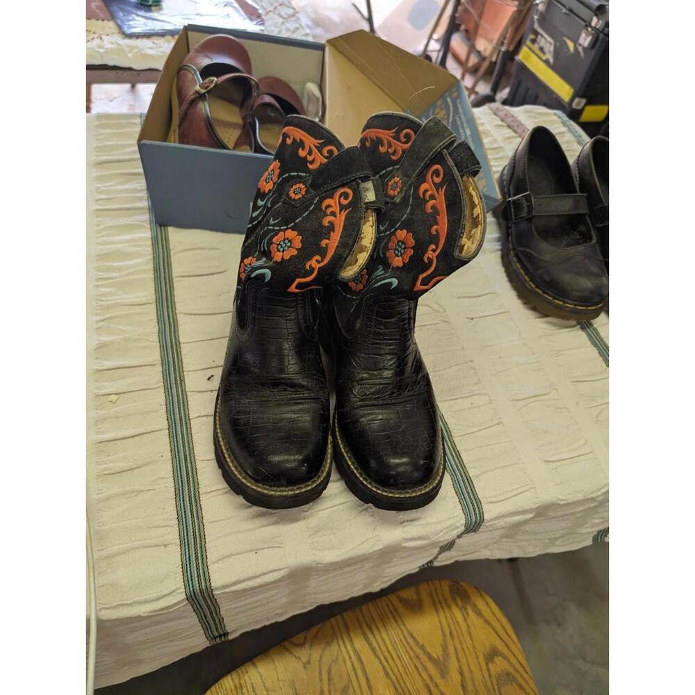 Ariat Fat Babies Western Boots Black Women's 9 M Embroidered  Fair Vintage
